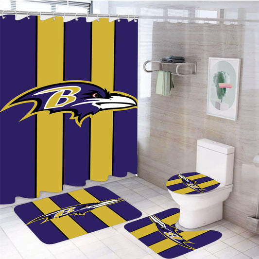 Baltimore Ravens Stripe Football Logo 4Pcs Bathroom Set Shower Curtain