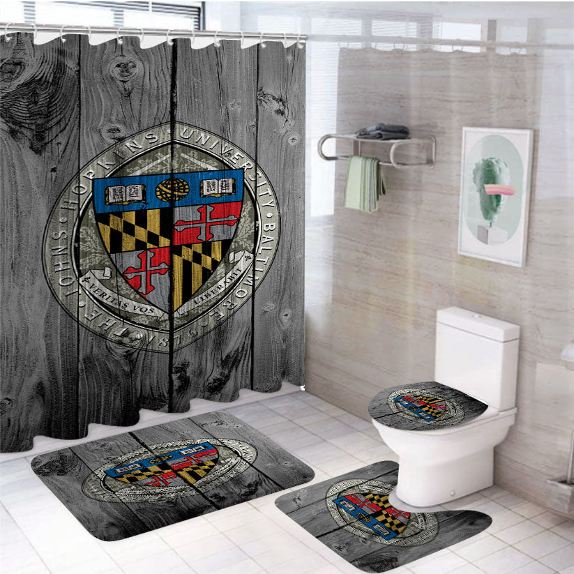 Baltimore University John Hopkins Logo Dark Wood Wallpaper 4Pcs Bathroom Set Shower Curtain