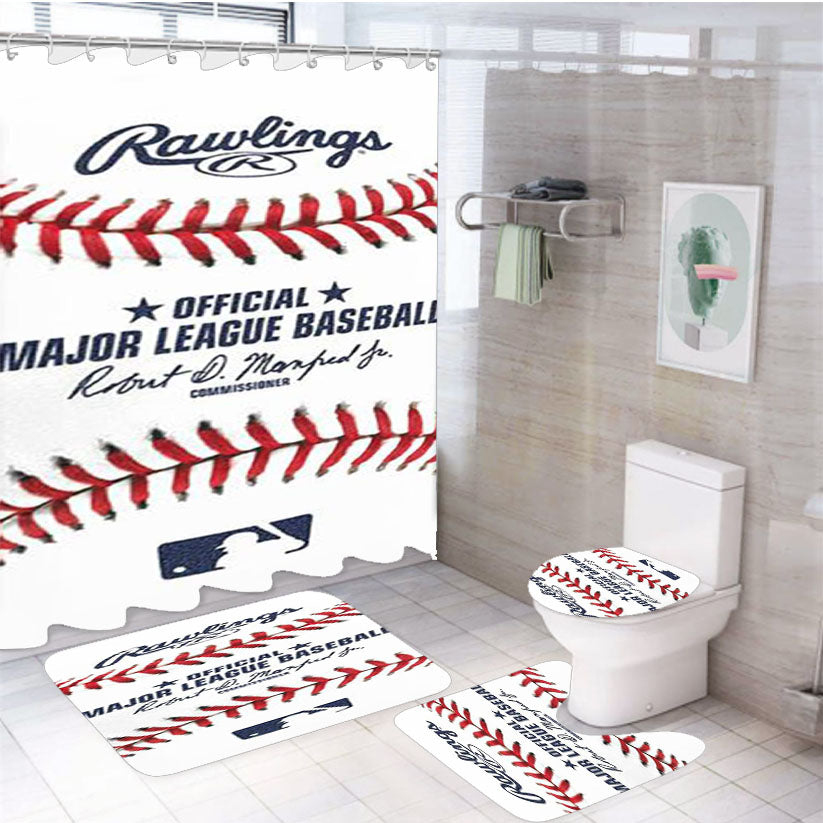 Baseball 4Pcs Bathroom Set Shower Curtain