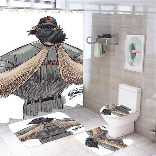 Baseball America Club Cartoon 4Pcs Bathroom Set Shower Curtain
