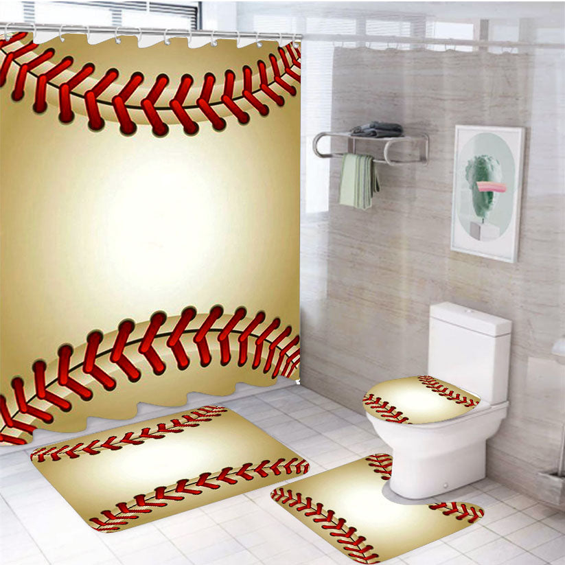 Baseball Ball 4Pcs Bathroom Set Shower Curtain