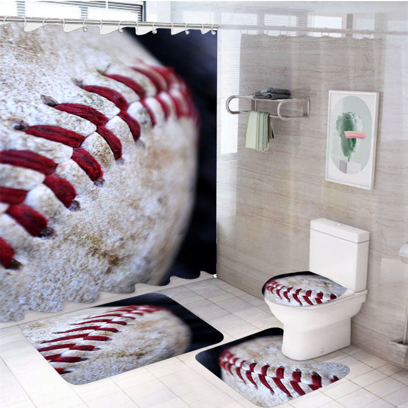 Baseball Ball Bokeh 4Pcs Bathroom Set Shower Curtain