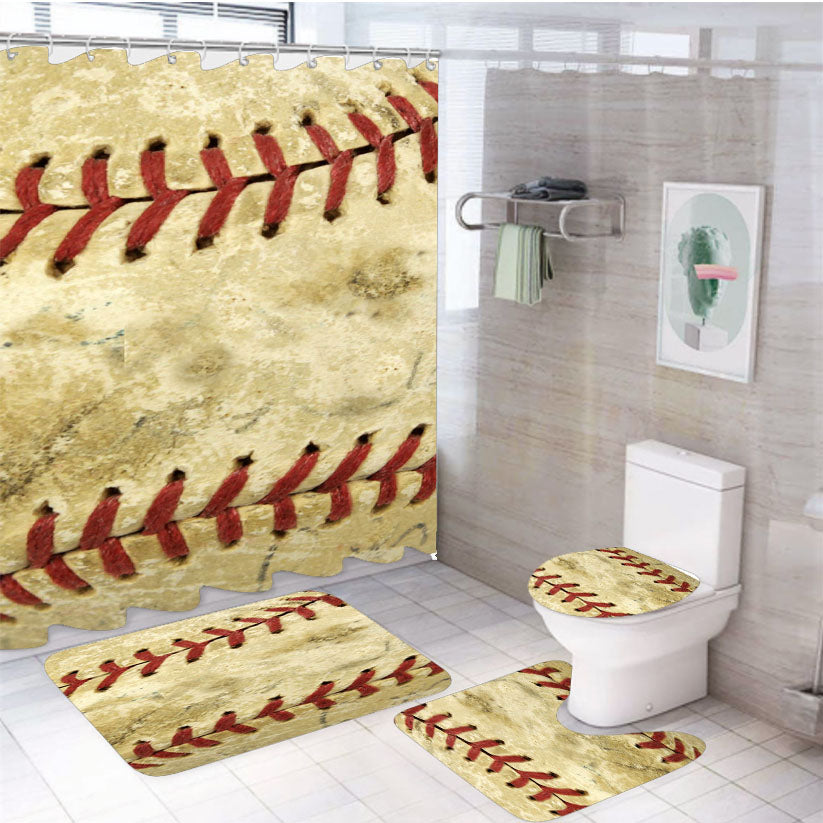 Baseball Ball Skin 4Pcs Bathroom Set Shower Curtain