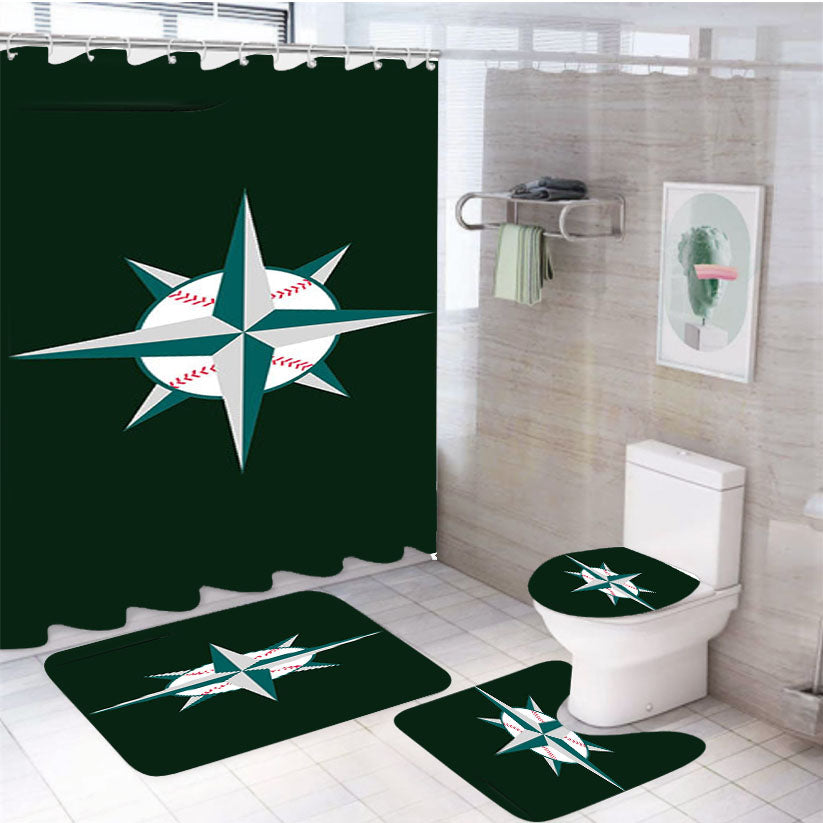 Baseball Ms-7 4Pcs Bathroom Set Shower Curtain