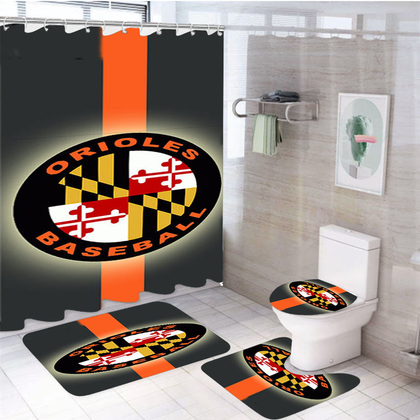 Baseball Orioles 4Pcs Bathroom Set Shower Curtain