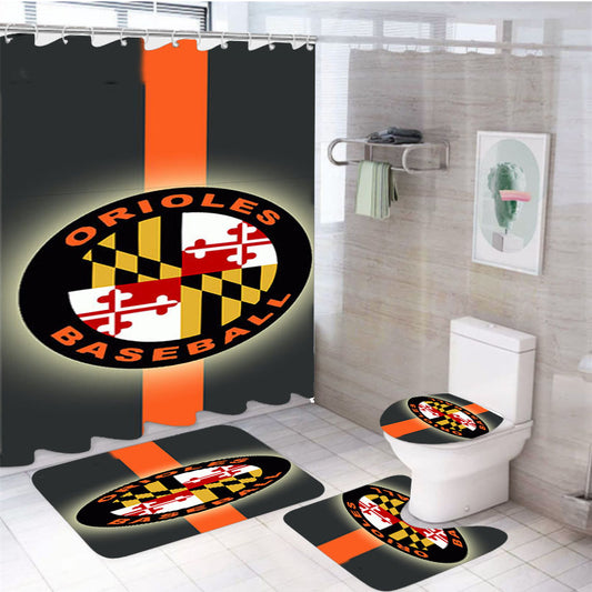 Baseball Orioles 4Pcs Bathroom Set Shower Curtain