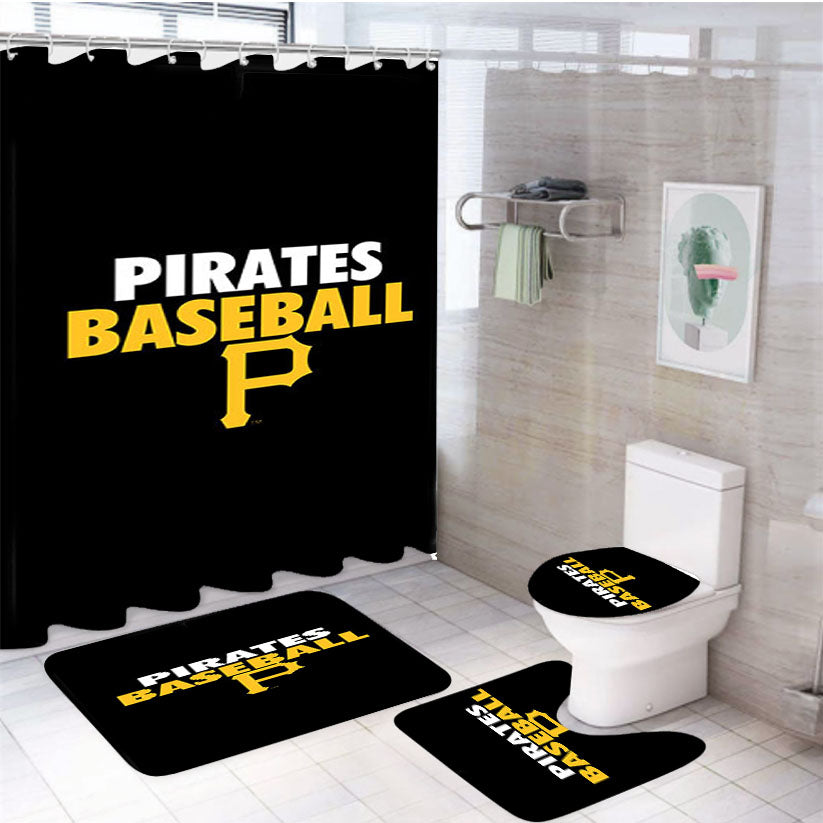 Baseball Pirates Yellow Black 4Pcs Bathroom Set Shower Curtain