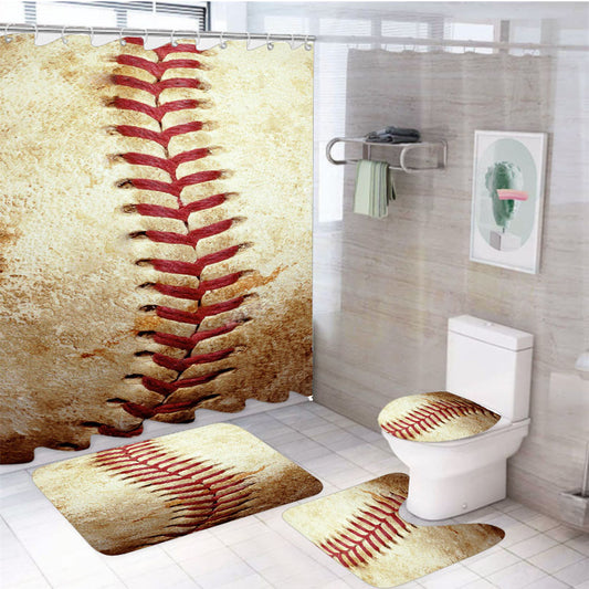 Baseball Stitching 4Pcs Bathroom Set Shower Curtain