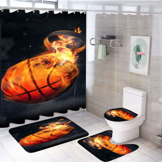 Basket Ball 4Pcs Bathroom Set Shower Curtain
