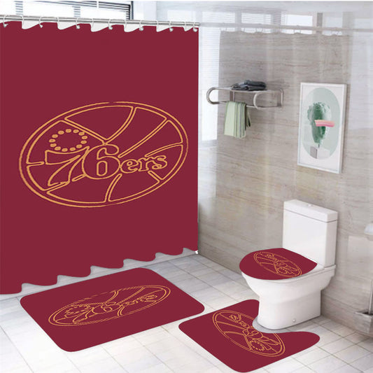 Basket Ball 76Ers 4Pcs Bathroom Set Shower Curtain