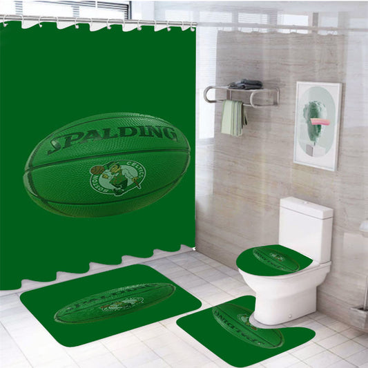 Basket Ball Green Spalding 4Pcs Bathroom Set Shower Curtain