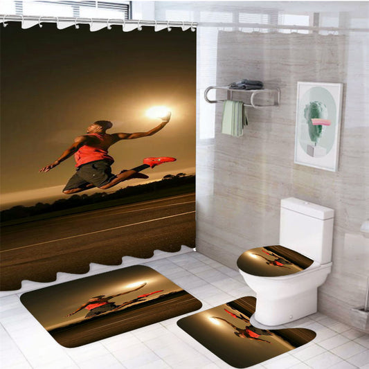 Basket Ball Style 4Pcs Bathroom Set Shower Curtain