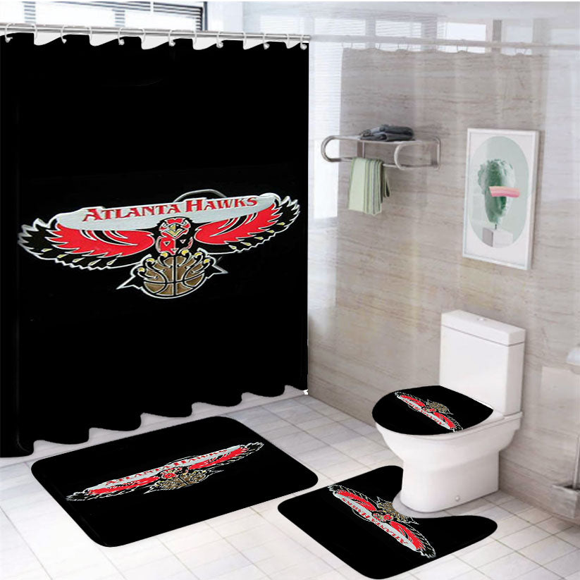 Basketball Atlanta Hawks 4Pcs Bathroom Set Shower Curtain