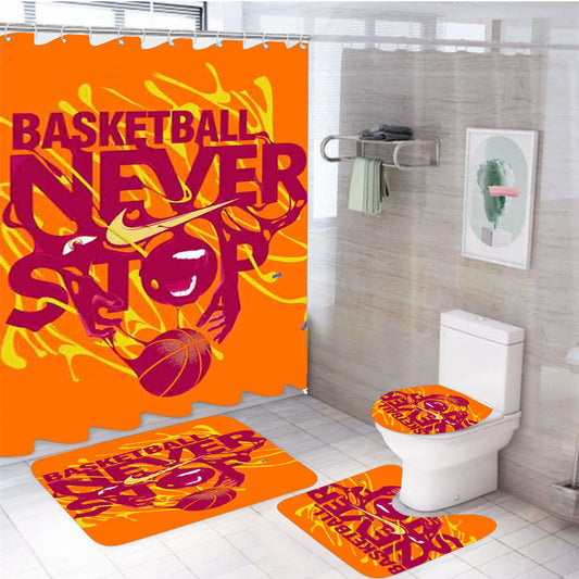 Basketball Never Stop 4Pcs Bathroom Set Shower Curtain