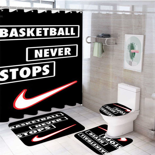 Basketball Never Stops Stagger 4Pcs Bathroom Set Shower Curtain