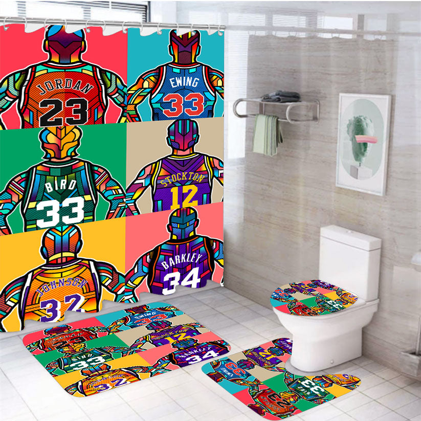Basketball Stars 4Pcs Bathroom Set Shower Curtain