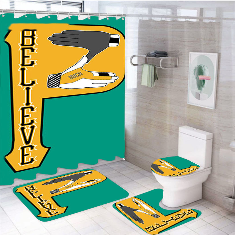 Belive Baseball 4Pcs Bathroom Set Shower Curtain