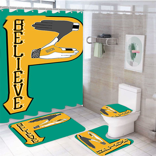 Belive Baseball 4Pcs Bathroom Set Shower Curtain