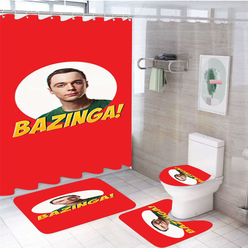 Big Bang Theory Bazinga Red Sheldon 4Pcs Bathroom Set Shower Curtain