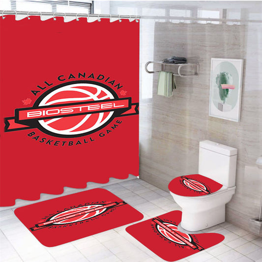 Biosteel Red 4Pcs Bathroom Set Shower Curtain