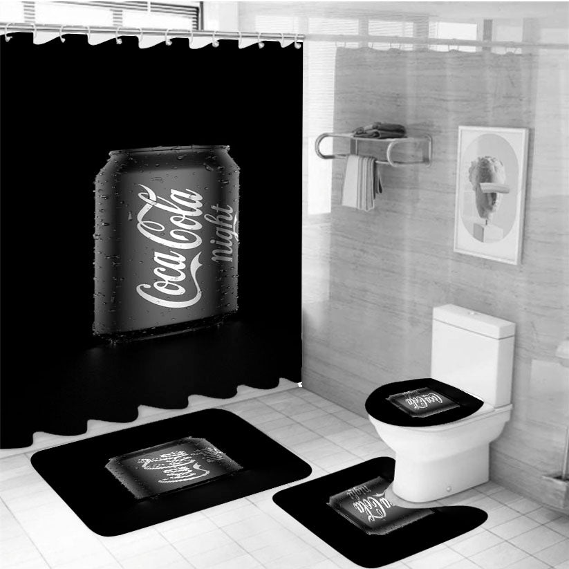 Black And White Coca Cola 4Pcs Bathroom Set Shower Curtain