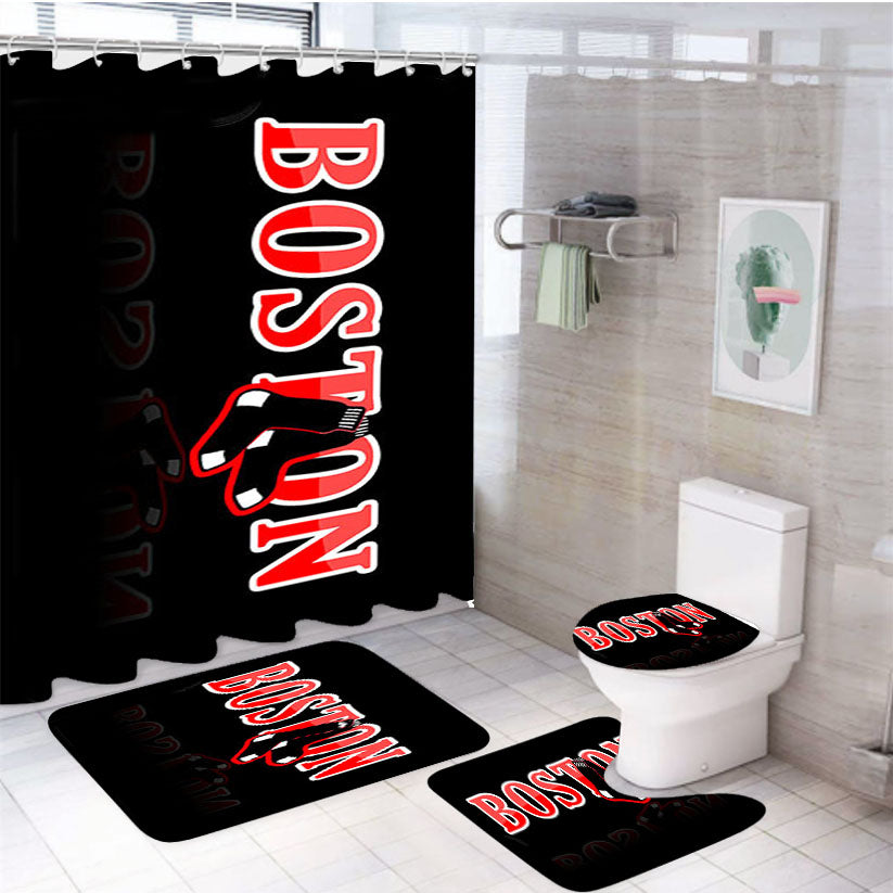 Black Boston 4Pcs Bathroom Set Shower Curtain