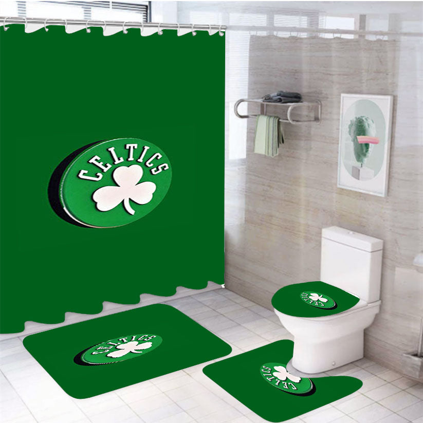 Black Boston Celtics 4Pcs Bathroom Set Shower Curtain
