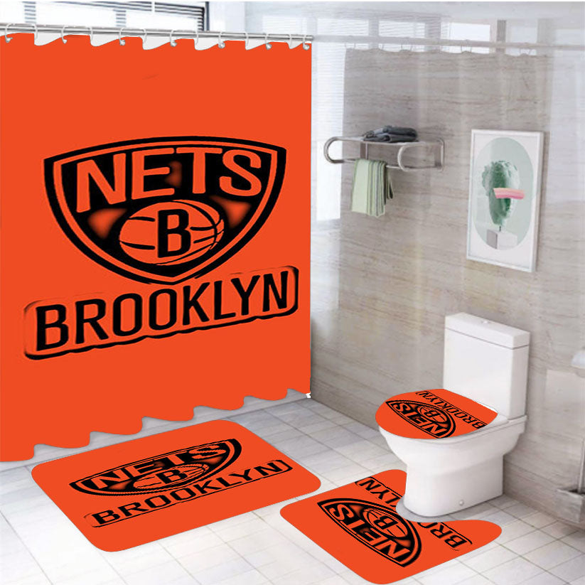 Black Brooklyn Orange 4Pcs Bathroom Set Shower Curtain