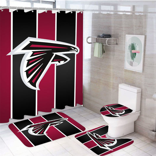 Black Red White Line Atlanta Falcon Logo 4Pcs Bathroom Set Shower Curtain