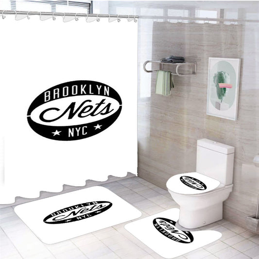 Black White Brooklyn 4Pcs Bathroom Set Shower Curtain