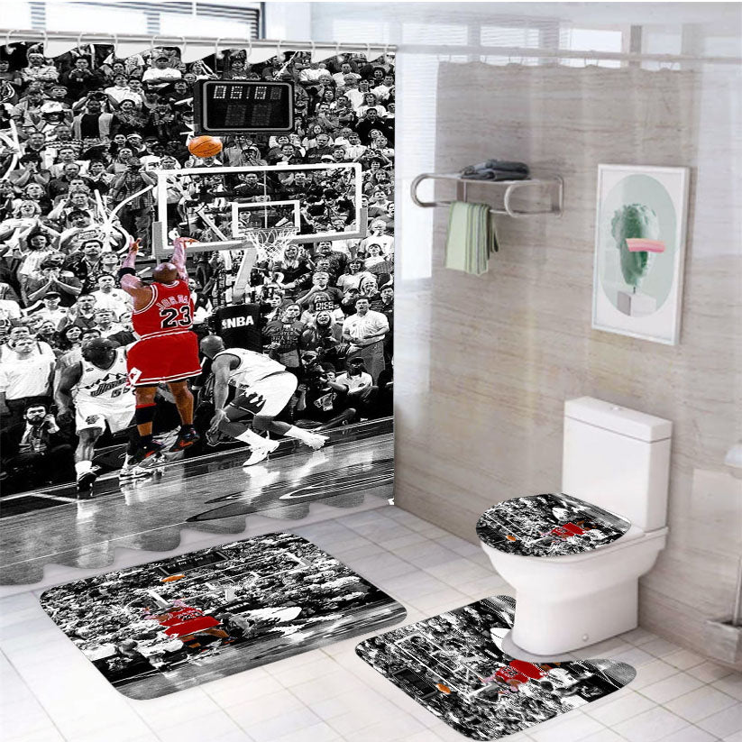 Black White Michael Jordan Last Shot 4Pcs Bathroom Set Shower Curtain