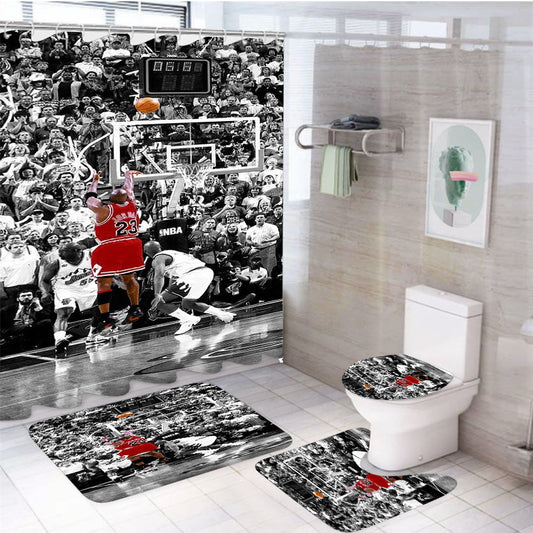 Black White Michael Jordan Last Shot 4Pcs Bathroom Set Shower Curtain