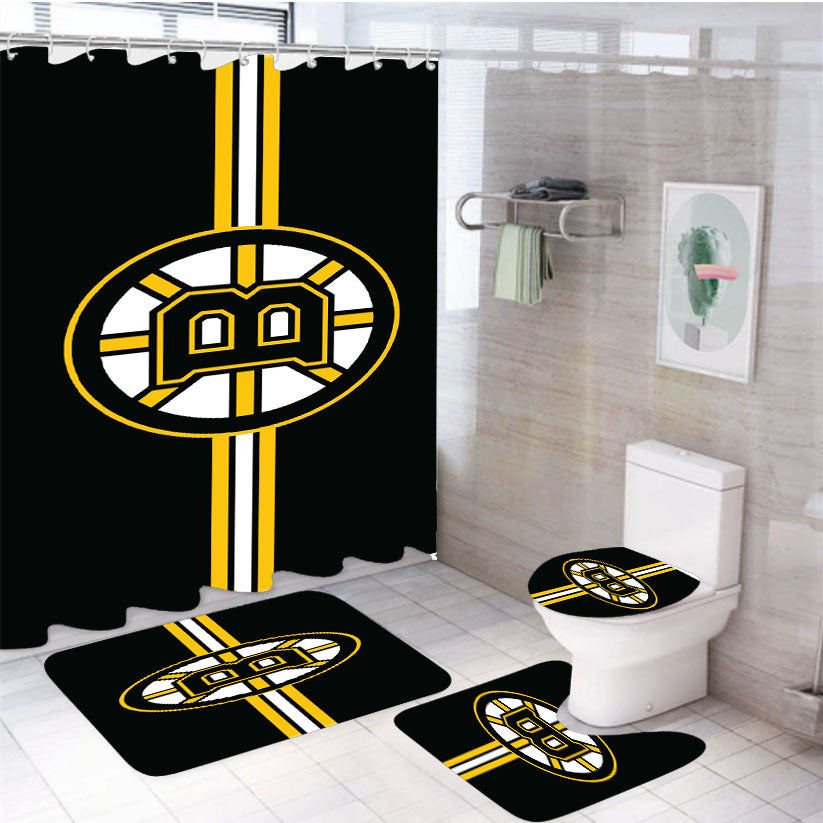 Black Yellow Boston Bruins Logo 4Pcs Bathroom Set Shower Curtain
