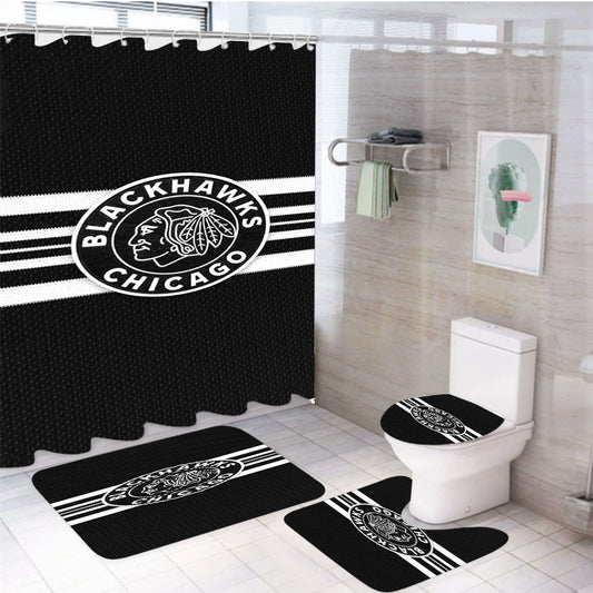 Blackhawks Chicago 4Pcs Bathroom Set Shower Curtain