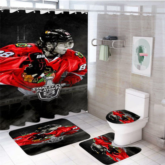 Blackhawks Hockey Chicago Captain Morgan 4Pcs Bathroom Set Shower Curtain