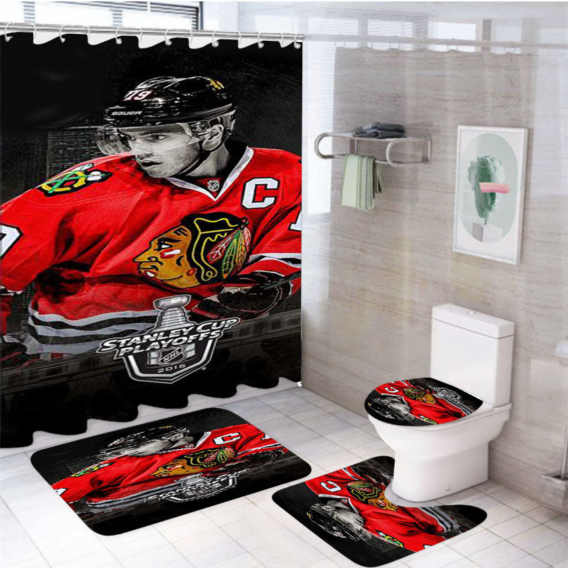 Blackhawks Wallpaper 4Pcs Bathroom Set Shower Curtain