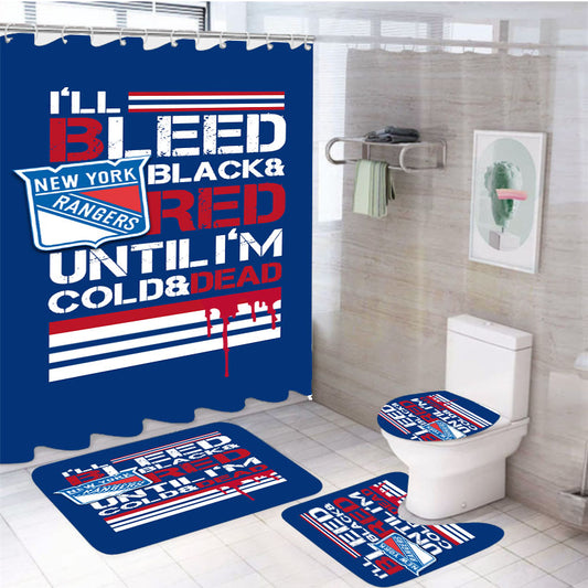 Bleed Black And Red New York Rangers 4Pcs Bathroom Set Shower Curtain