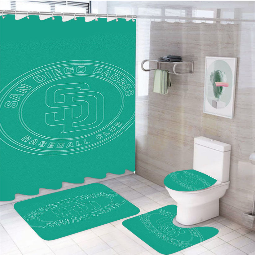 Blue Art San Diego Padres 4Pcs Bathroom Set Shower Curtain
