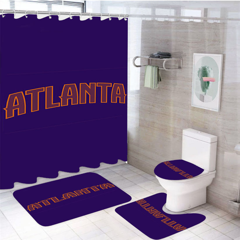 Blue Atlanta Hawks 4Pcs Bathroom Set Shower Curtain