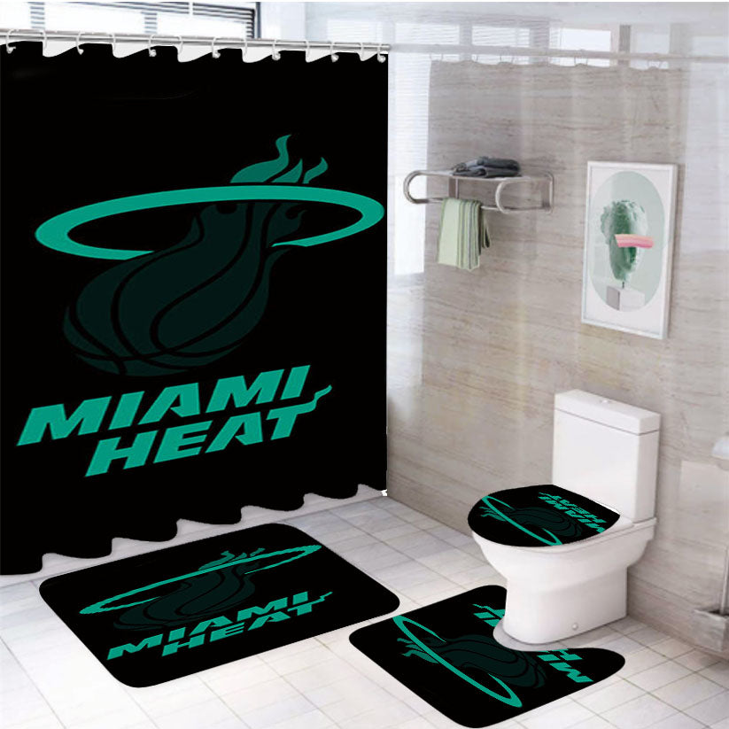 Blue Black Miami Heat 4Pcs Bathroom Set Shower Curtain