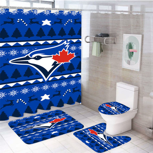 Blue Jays Christmas Sweater 4Pcs Bathroom Set Shower Curtain