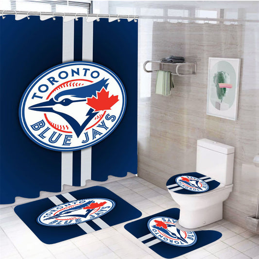 Blue Jays Logo And Stripes 4Pcs Bathroom Set Shower Curtain