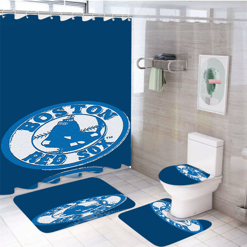 Blue Red Sox 4Pcs Bathroom Set Shower Curtain