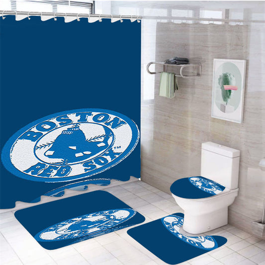 Blue Red Sox 4Pcs Bathroom Set Shower Curtain