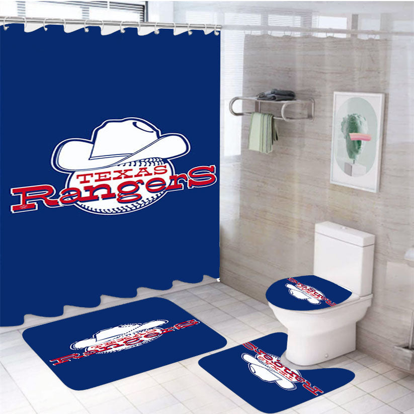Blue Texas Ranger Good 4Pcs Bathroom Set Shower Curtain