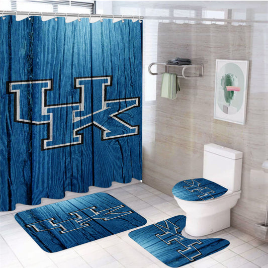 Blue Uk Kentucky Wildcats Wood Texture Wallpaper 4Pcs Bathroom Set Shower Curtain