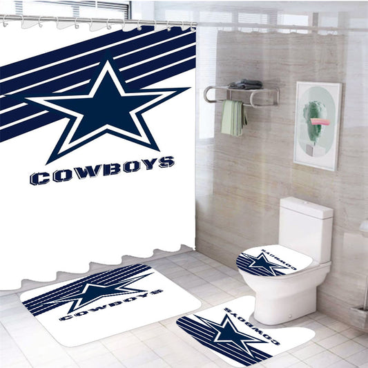 Blue White Cowboys Dallas Wallpaper 4Pcs Bathroom Set Shower Curtain