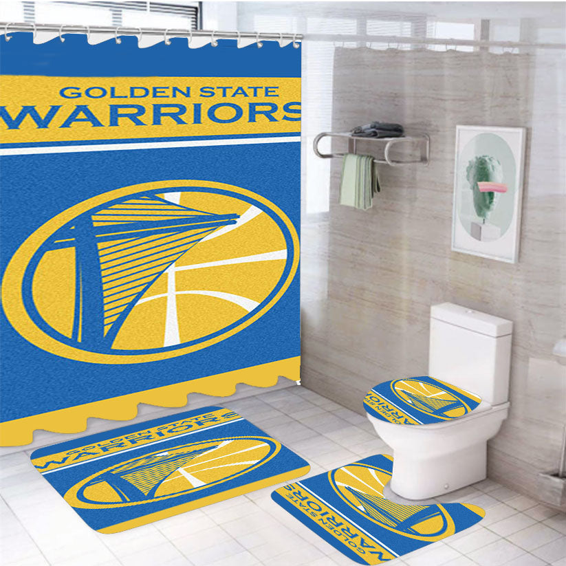 Blue Yellow Golden State Warriors 4Pcs Bathroom Set Shower Curtain