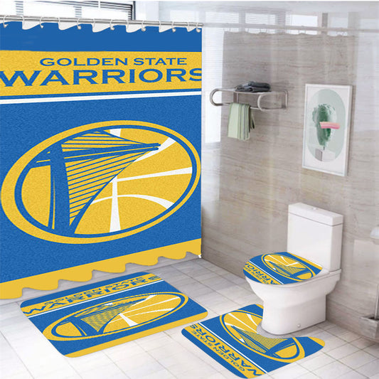 Blue Yellow Golden State Warriors 4Pcs Bathroom Set Shower Curtain