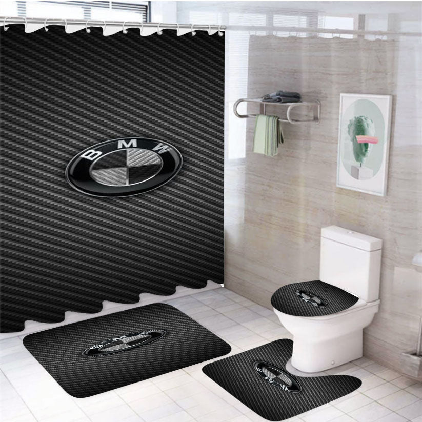 Bmw Black Carbon 4Pcs Bathroom Set Shower Curtain